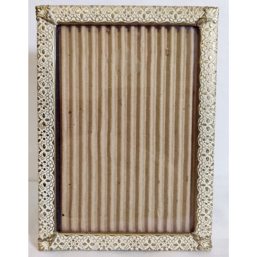Vintage gold metal photo picture frame 5x7 shabby chic lattice Flower Design